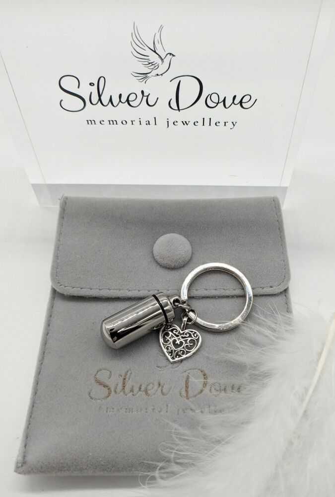 Stainless steel urn keyring with heart charm