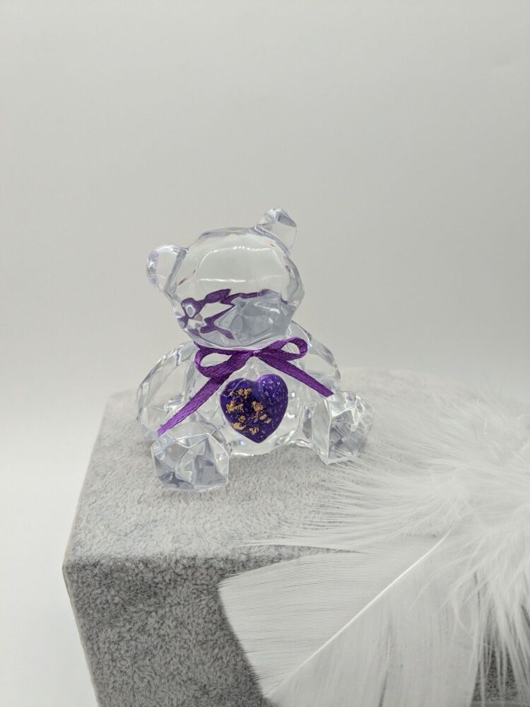 Memorial Resin Bear - Clear with  coloured / ashes heart (colour of your choice)