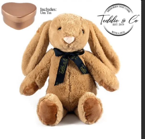 BEIGE memory bunny- to include a sound recording module or an ashes/keepsake tin