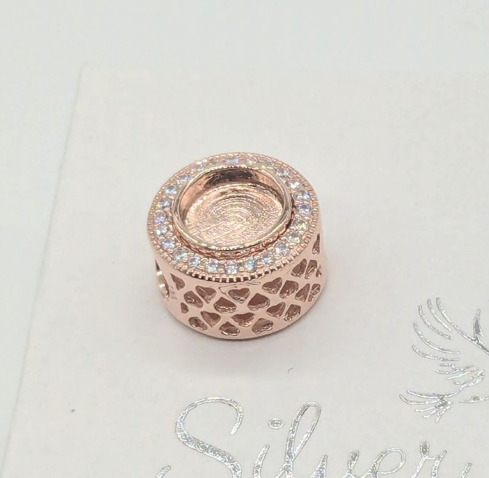 Sterling Silver with Rose Gold Plate  Diamonte Charm