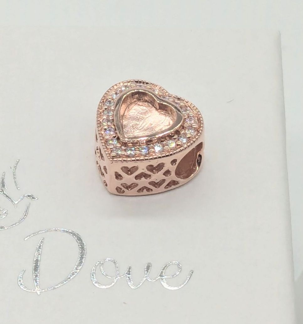 Sterling Silver with Rose Gold Plate  Heart Diamonte Charm