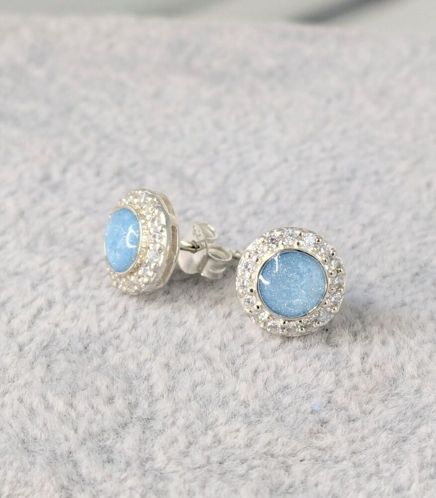 Silver Round Diamonte Stud Earrings