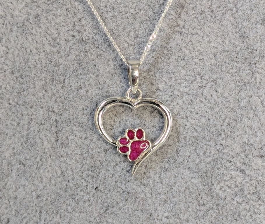 **NEW** Paw print Hollow Heart Pendant 925 Silver
