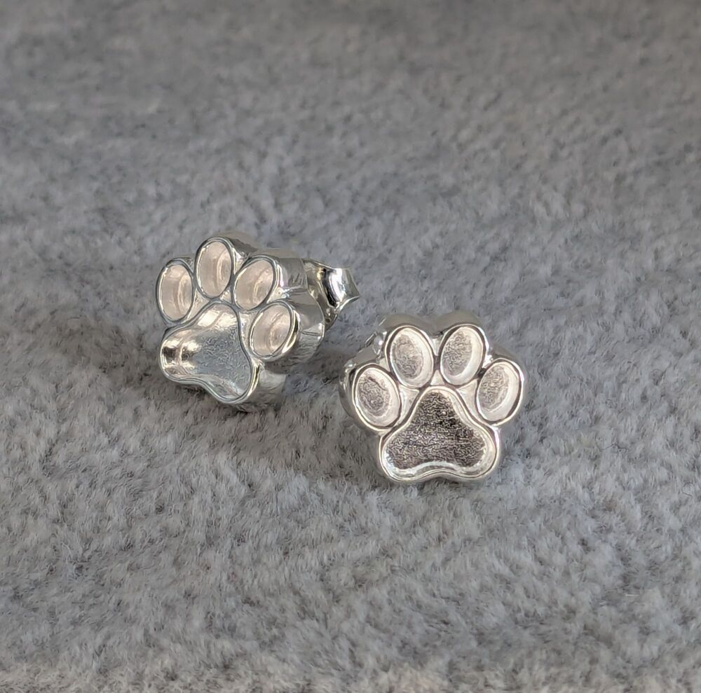 Silver Paw Print Stud Earrings