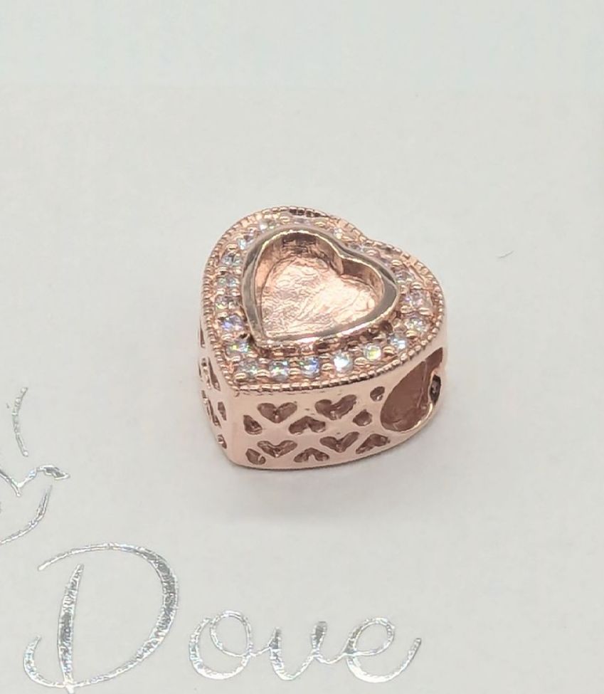 Sterling Silver with Rose Gold Plate  Heart Diamonte Charm