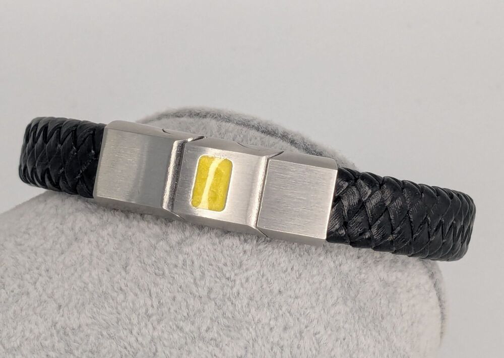 Leather bracelet with stainless steel clasp and resin setting of your choice