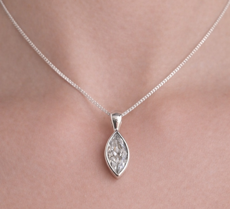 Secretly Set Sterling Silver Pendant Marquise
