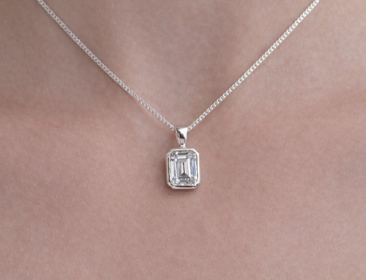 Secretly Set Sterling Silver Pendant Emerald Cut