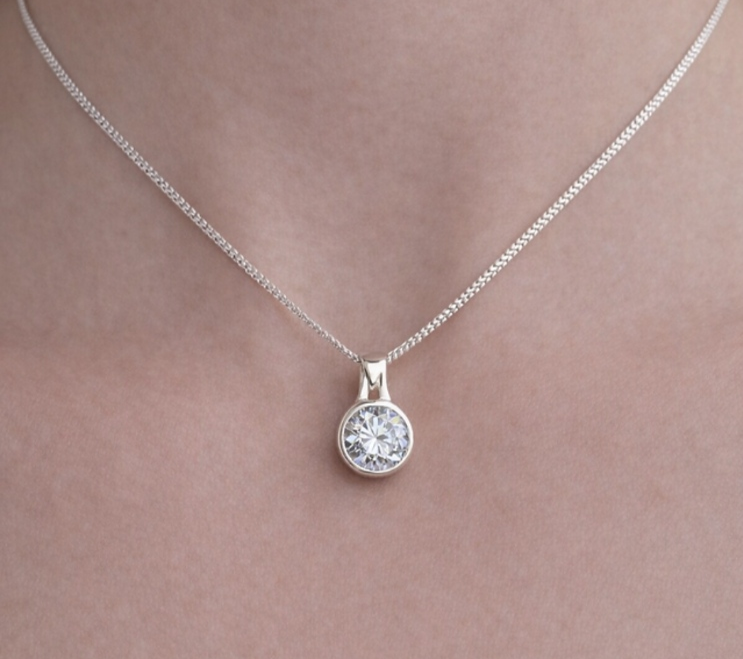 Secretly Set Sterling Silver Pendant Round