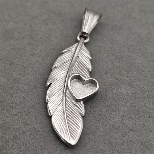 Stainless Steel Feather Heart Pendant