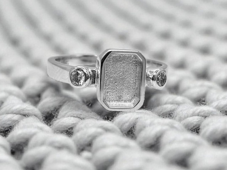 Double CZ & Emerald Setting  Ring - Silver