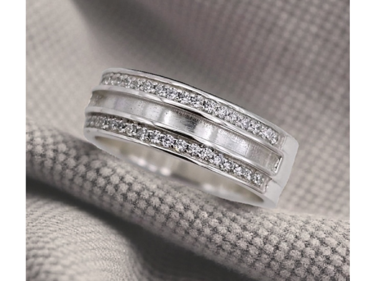 Double CZ Half Channel 925 Silver Ring