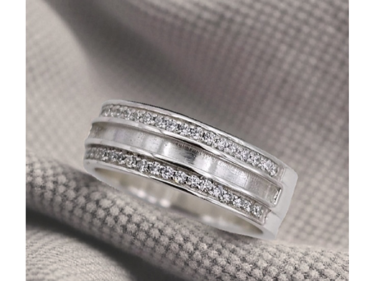 Double CZ Half Channel 925 Silver Ring - into price - 1 available (usually &pound;165)