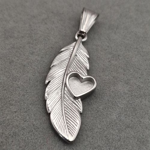 Stainless Steel Feather Heart Pendant -  Intro offer price- only one available