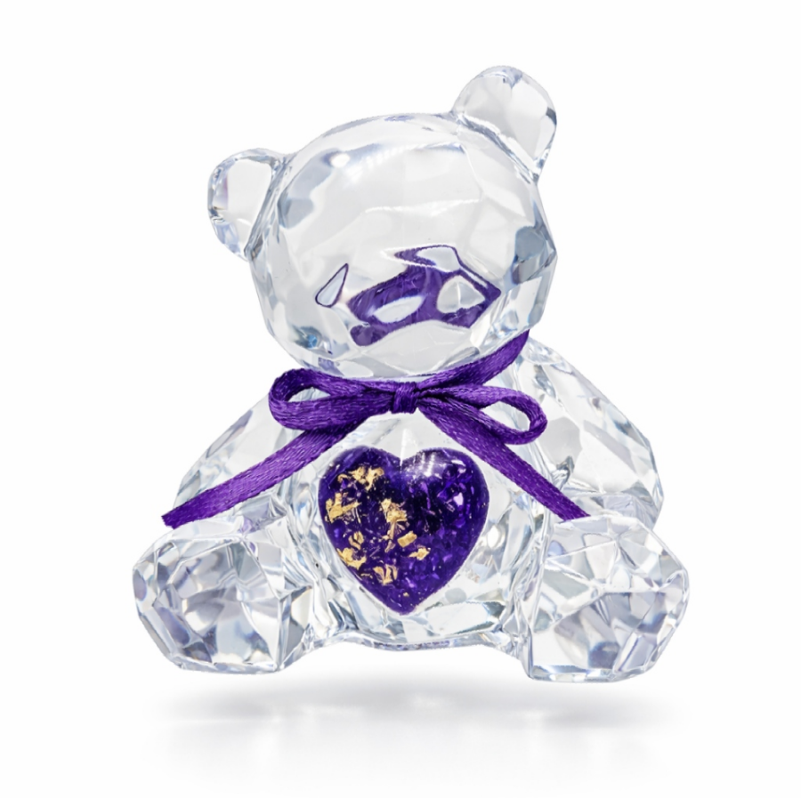 Memorial Resin Bear - Clear with  coloured / ashes heart (colour of your choice)