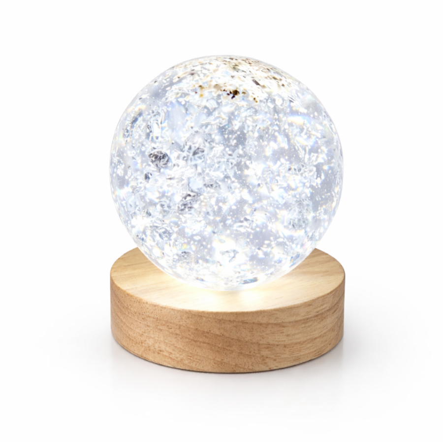 Resin memorial orb nightlight INCLUDING  led wooden base - 82mm