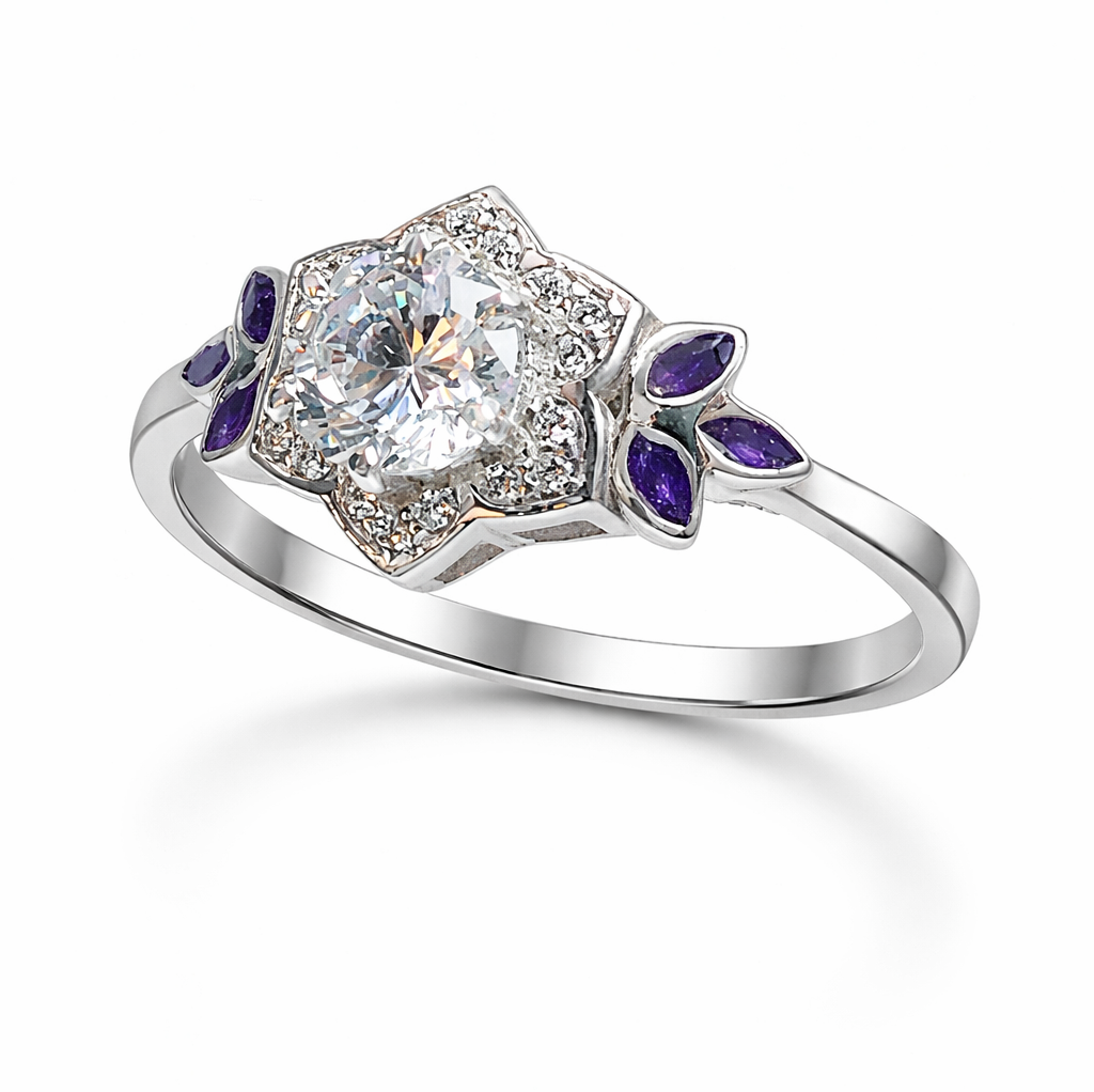 NEW! Vintage Floral Sterling Silver CZ ring