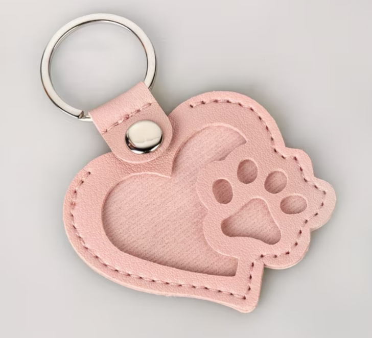 Pet Memorial Key ring -  fur keepsake, heart & paw shaped - Pink