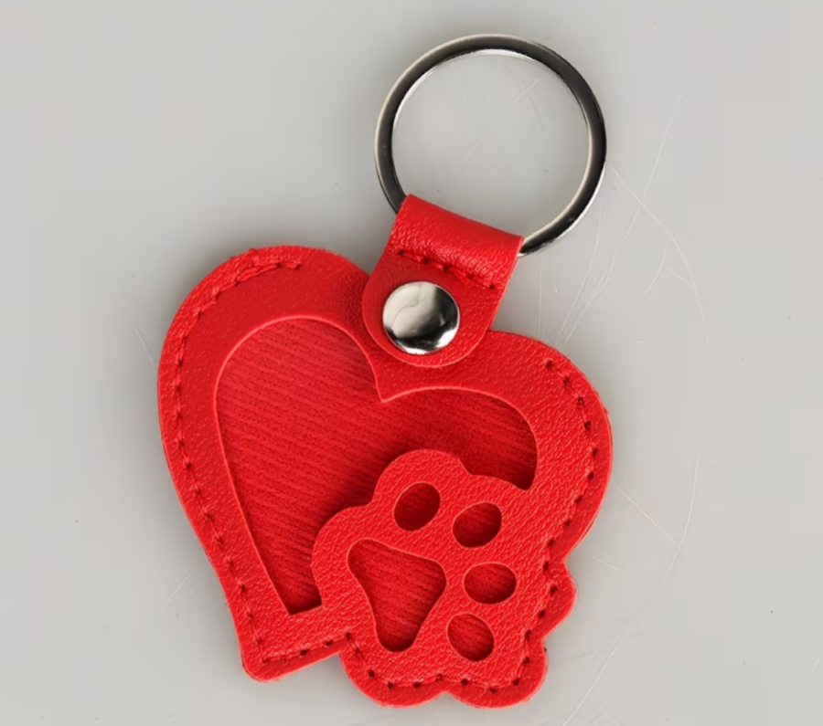 Pet Memorial Key ring -  fur keepsake, heart & paw shaped - Red
