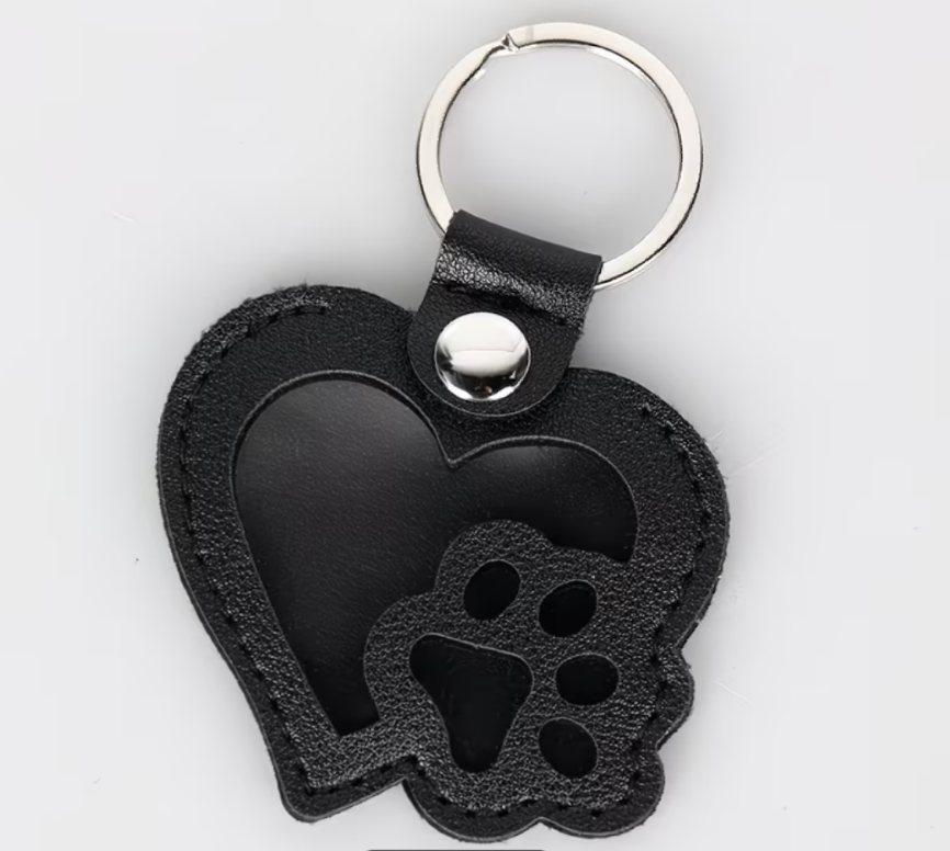 Pet Memorial Key ring -  fur keepsake, heart & paw shaped - Black