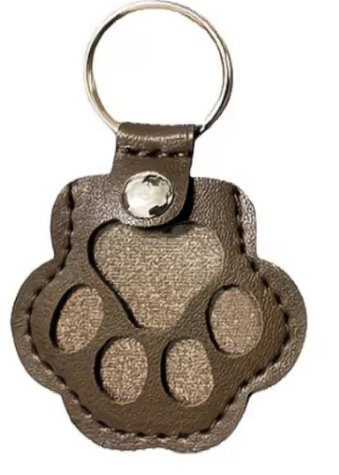 Pet Memorial Key ring -  fur keepsake, paw shaped - Dark Brown