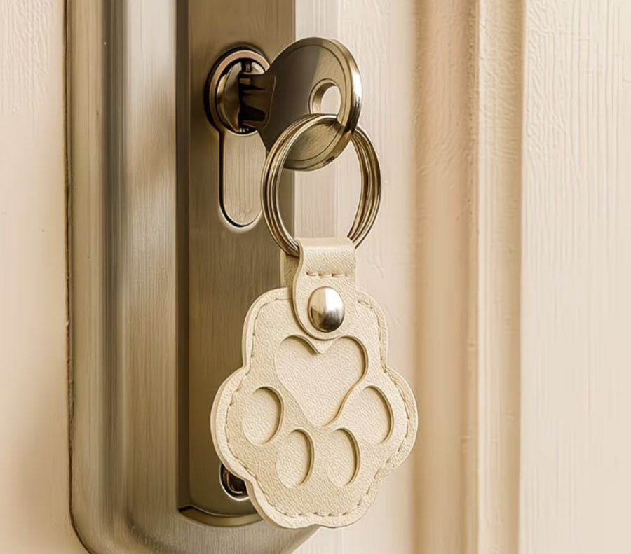 Pet Memorial Key ring -  fur keepsake, paw shaped - white