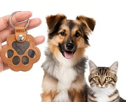 Pet Memorial Key ring -  fur keepsake, paw shaped - Tan
