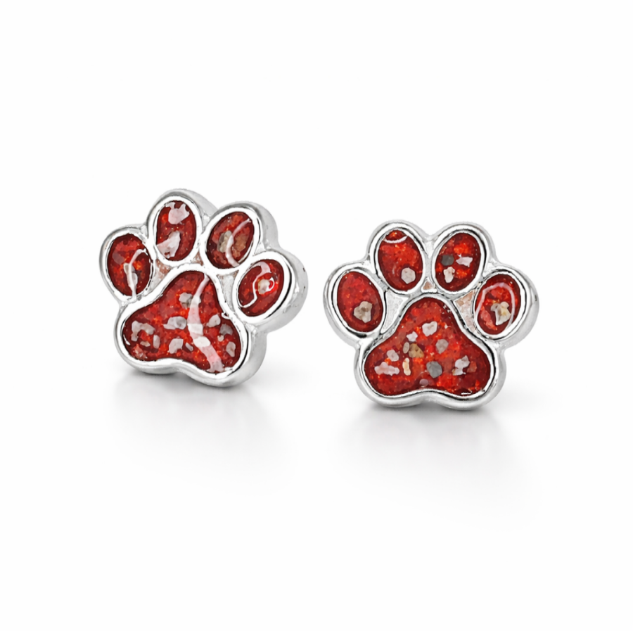 Silver Paw Print Stud Earrings