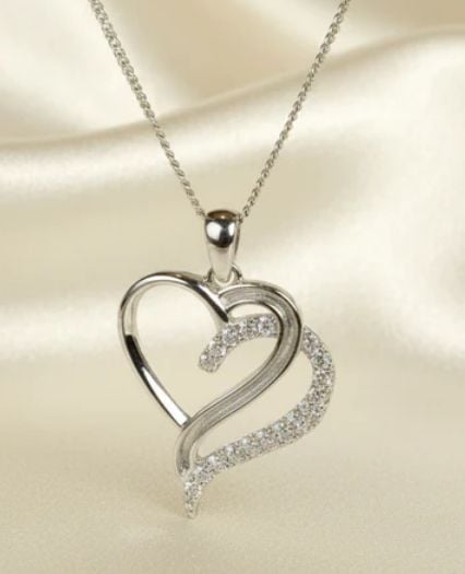**NEW** Sterling Silver & CZ Double Heart Pendant