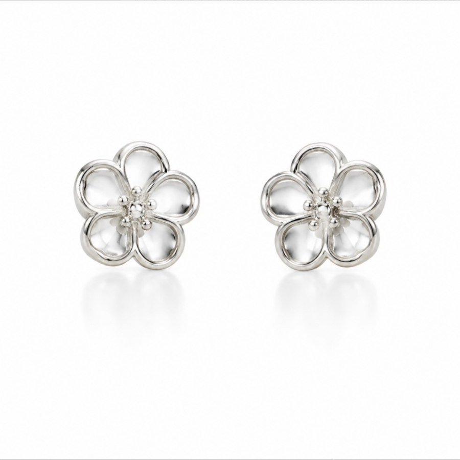 Silver Forget me not / Flower CZ  Stud Earrings