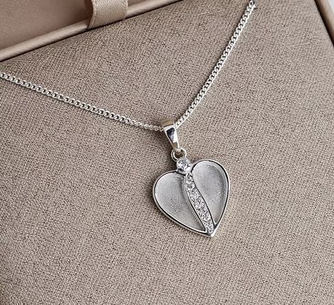 **NEW** Sterling Silver Crystal Divided  Heart Pendant