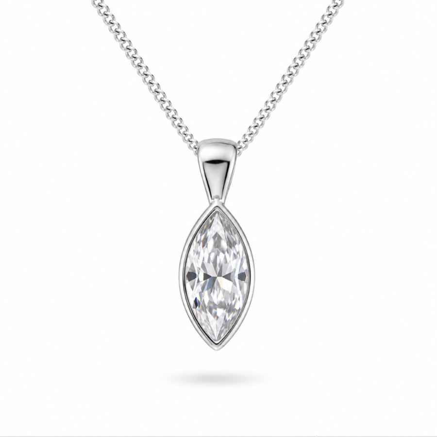Secretly Set Sterling Silver Pendant Marquise -