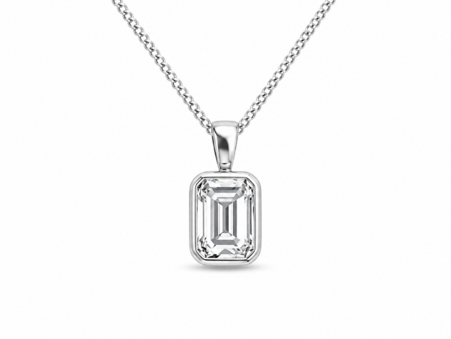 Secretly Set Sterling Silver Pendant Emerald Cut