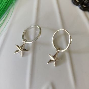 925 Sterling Silver Hoop Earrings with Removable Star Charms