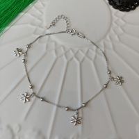 925 Sterling Silver Ball Flowers Chain Anklet