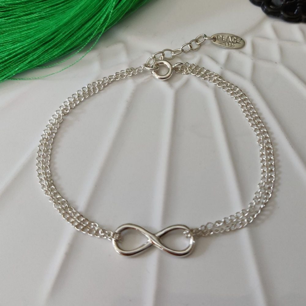 925 Sterling Silver Infinity Double Chains Bracelet