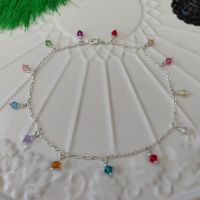 925 Sterling Silver Anklet Beaded With Crystal Glass