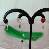 Handmade 925 Sterling Silver Black Red or White Heart Hook Drop Earrings