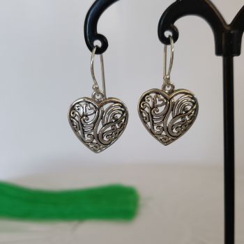 925 Sterling Silver Flowing Openwork Hearts Dangle Hook Earrings