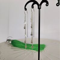 925 Sterling Silver Twinkle Stars On Layered Chains Hook Pull Through Threader Earrings