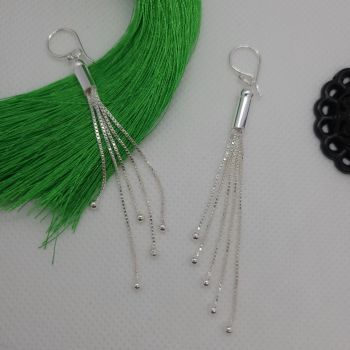 925 Sterling Silver Chains Spheres Bundle Chandelier Hook Drop Dangle Earrings