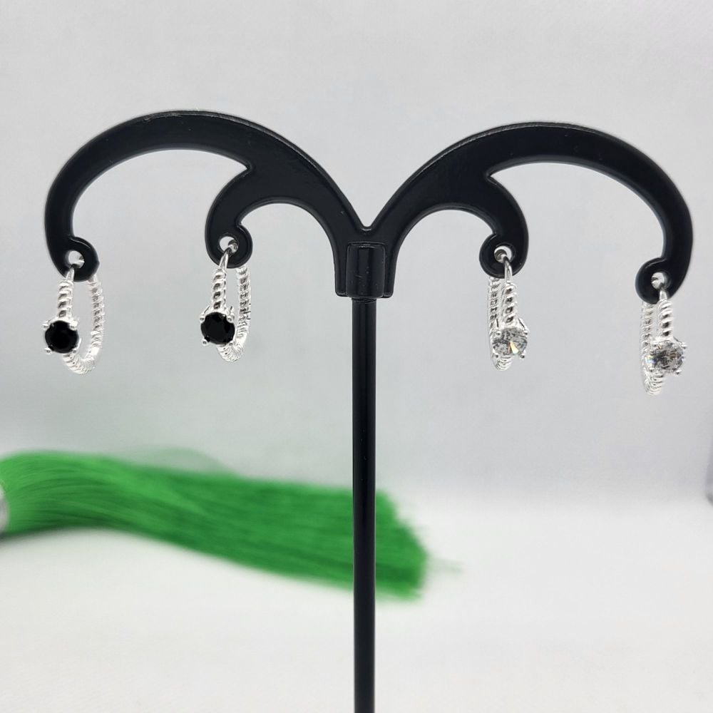 925 Sterling Silver Twisted Huggie Small Hoop Earrings with Clear or Black 