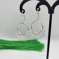 925 Sterling Silver Dangling Beads In Silver Circle Chandelier Hook Earrings