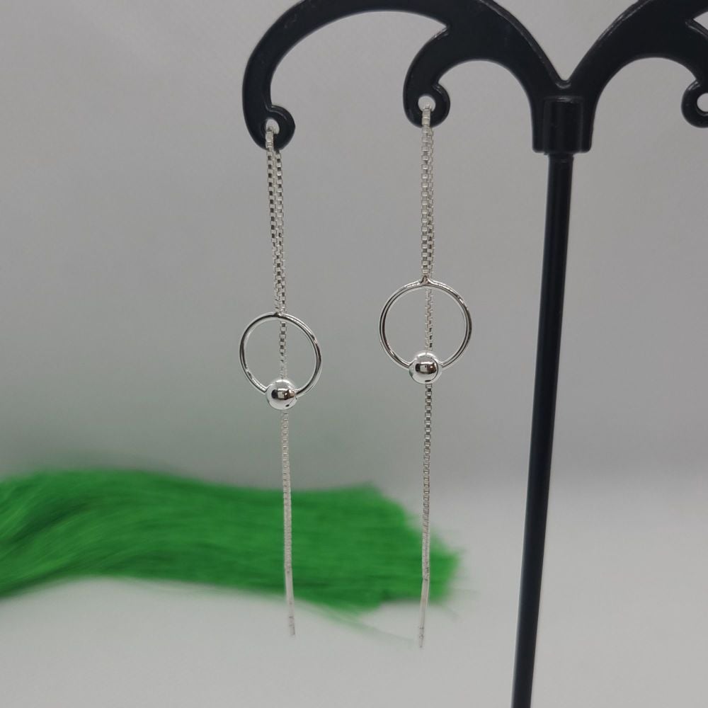 925 Sterling Silver Circle Loop with Bead Ball Pull Through Threader Earrin