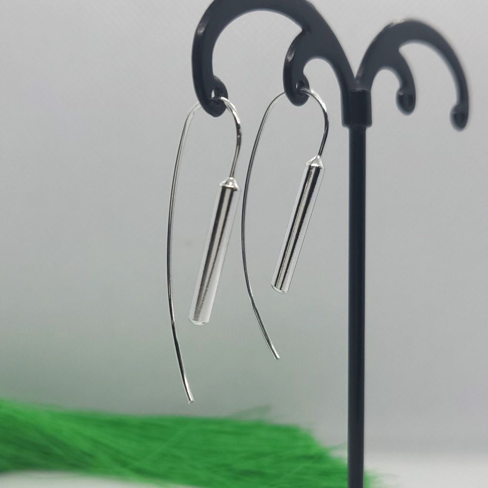 925 Sterling Silver Round Bar Hook Earrings