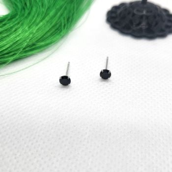 925 Sterling Silver 4 mm Round Small Black CZ Stud Earrings