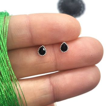 925 Sterling Silver Little Teardrop Black CZ Stud Earrings