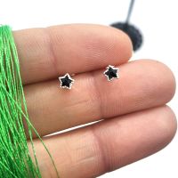 925 Serling Silver Mini Sparkling Star With Black CZ Stud Earrings