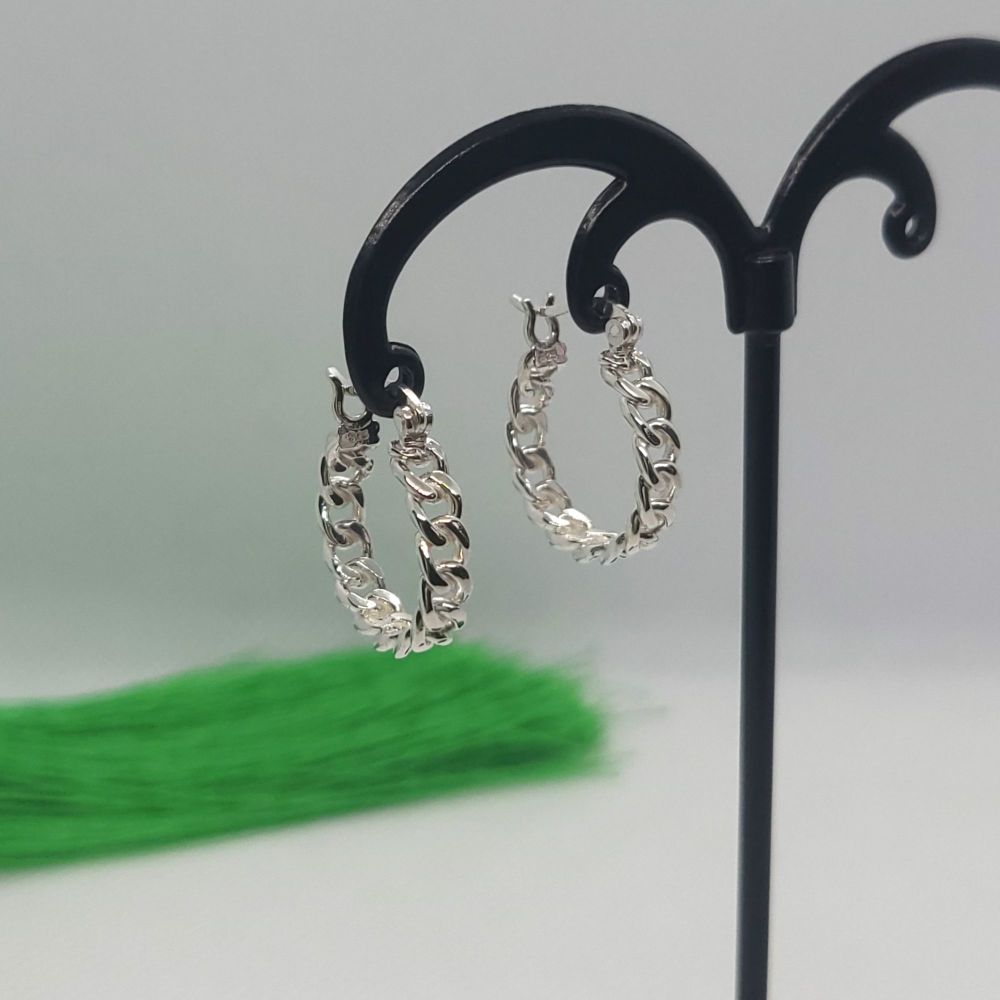 925 Sterling Silver Classic Link Chain Hoop Earrings