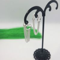 925 Sterling Silver Chains Hanging Wrapped Closure Stud Earrings